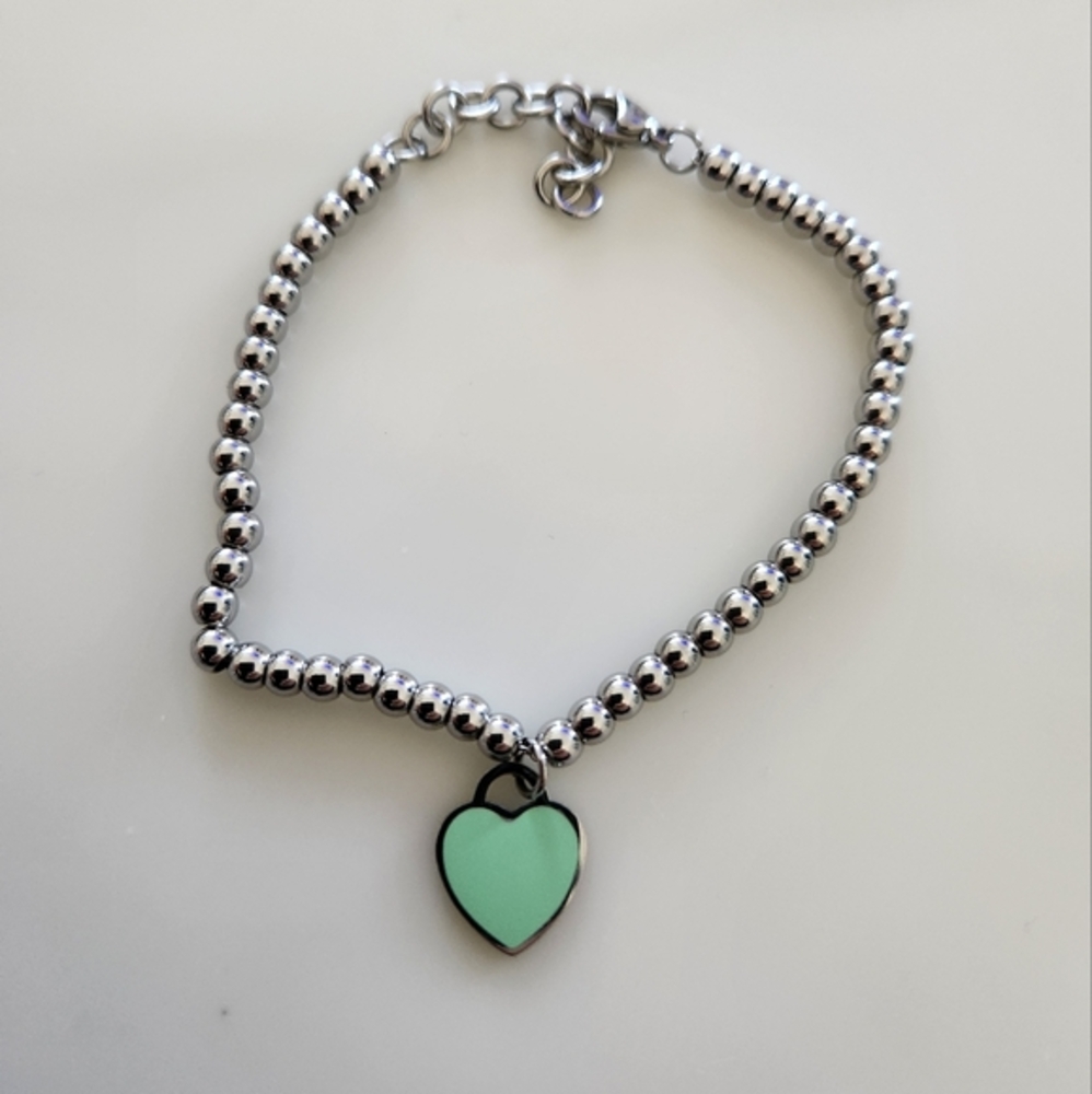 Silver Tone Ball Braclet with Heart Charm